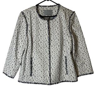 Classiques Entier Women's Navy Blue‎ White Coat Jacket Blazer 3/4 Sleeve XL